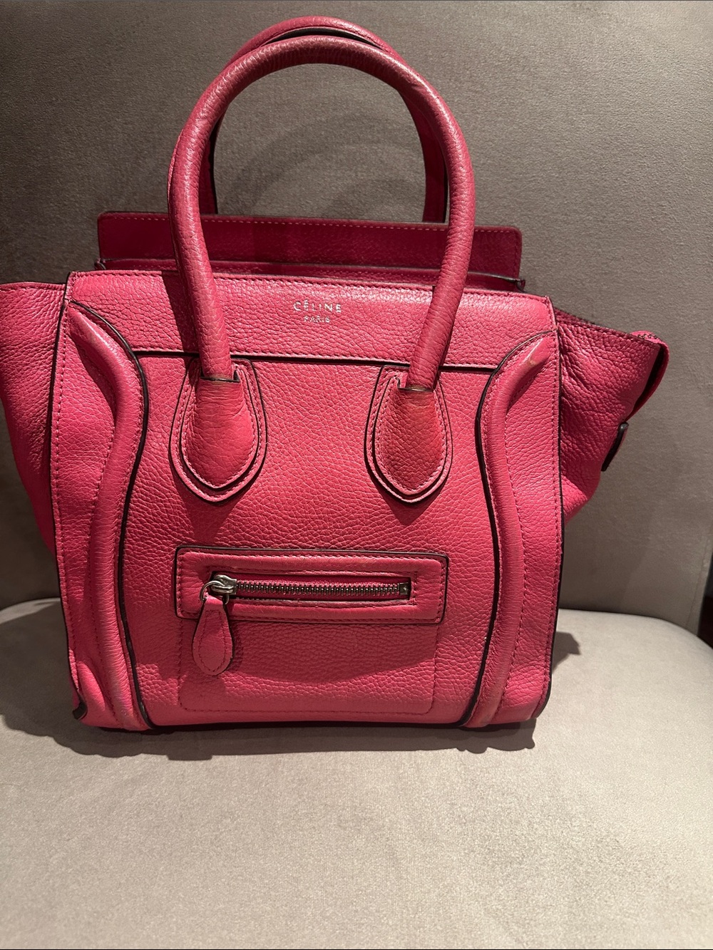 Celine Fuchsia Pink Leather Mini Luggage Satchel